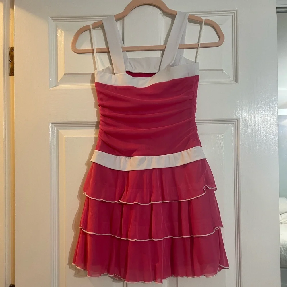 I.N. San Francisco Formal Hot Pink Dress White Straps & Bow Girls Size 10 π - Picture 13 of 16